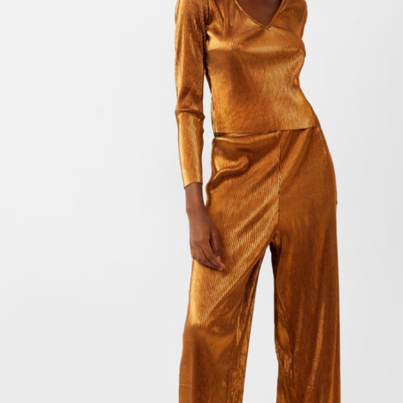 FRENCH CONNECTION TAINA METALLIC PLEATED JERSEY CULOTTES - Picture 10 of 11